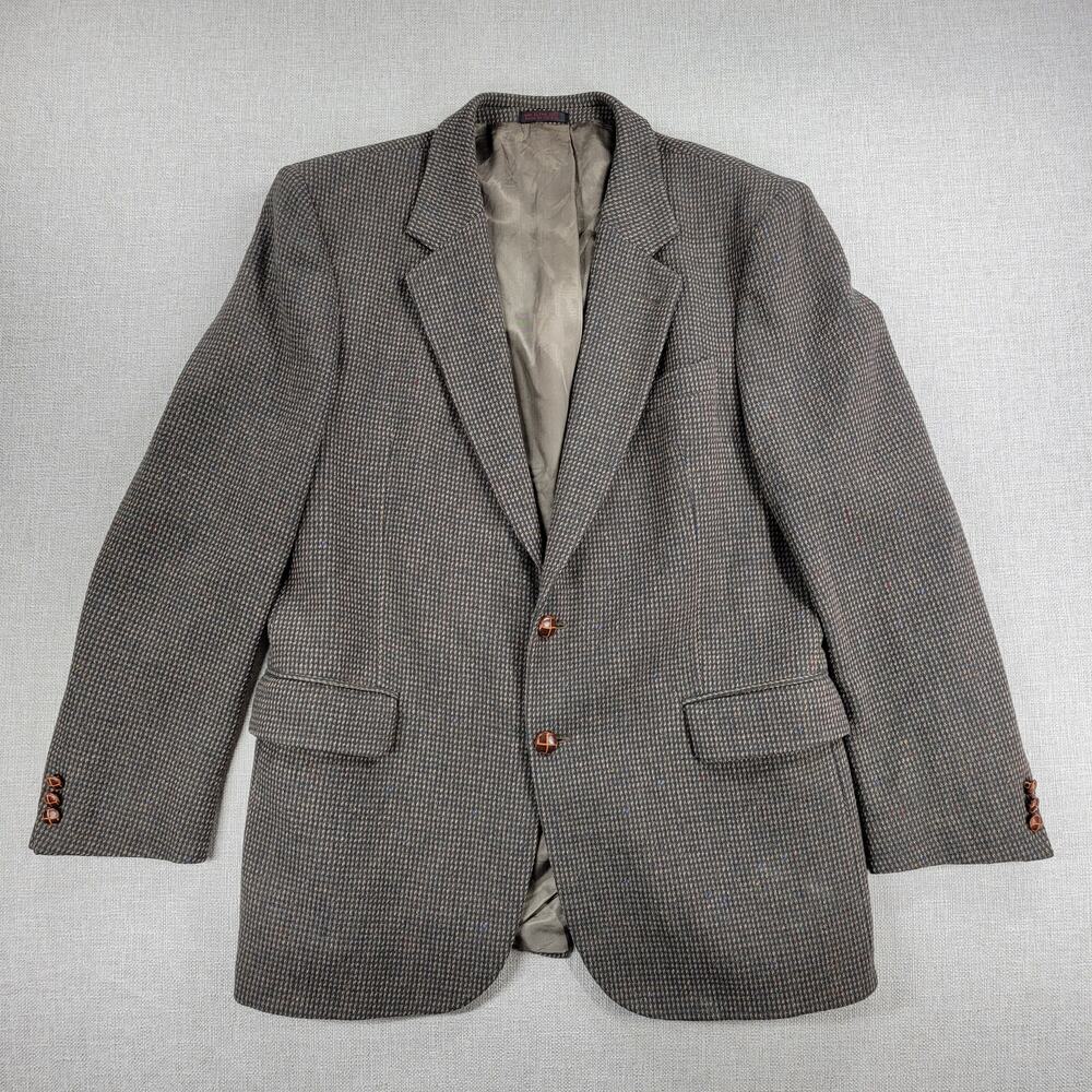 English Manor Mens Tweed Jacket 42L Brown 100% Pure Wool Single Vent Sports Coat